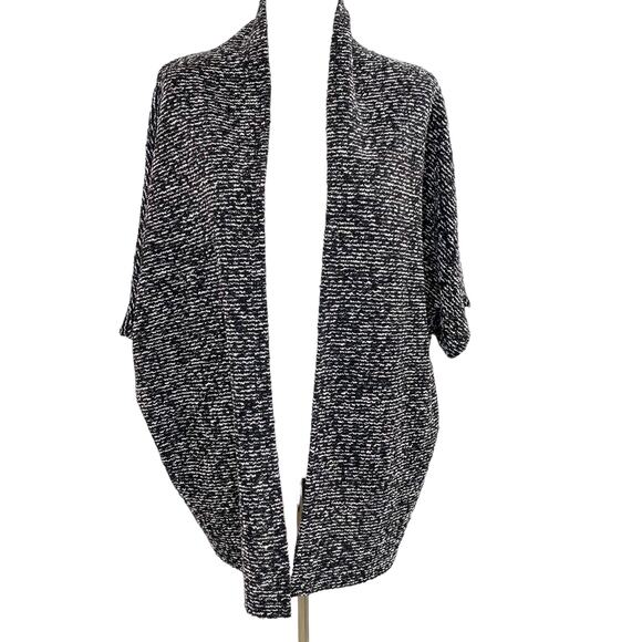 BB Dakota Black White Short 3/4 Sleeve Open Front Longline Boucle Cardigan XS - Picture 5 of 13